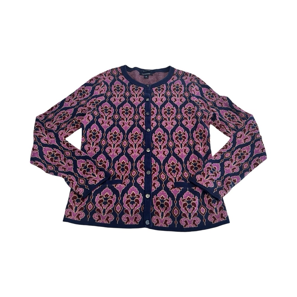 Lands End Small 6-8 Purple Blue‎ Geometric Cardigan sweater Supmina Cotton